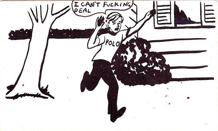 pen drawing of figure with speech bubble