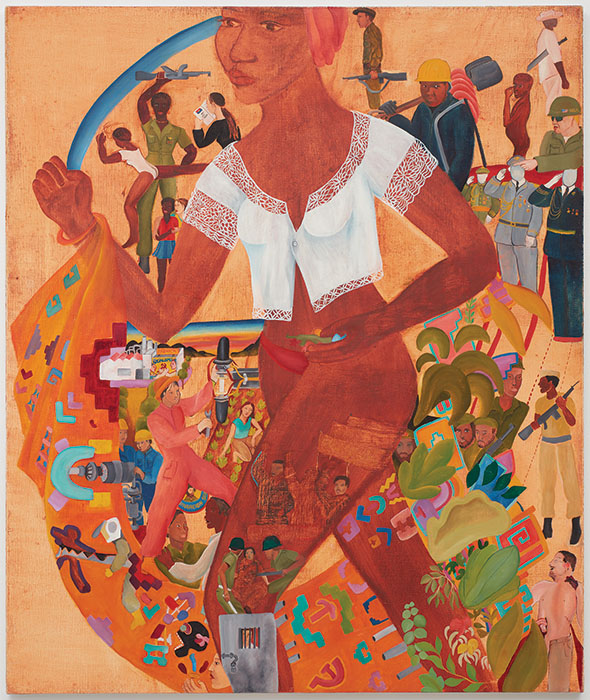 Large figure with revolutionary scenes